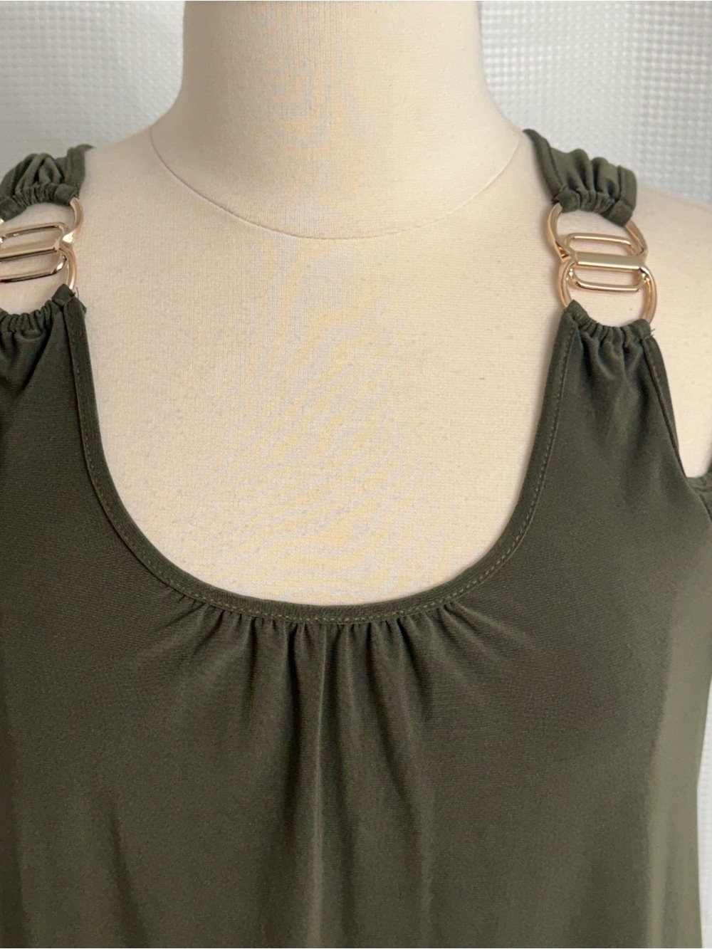 Perseption Concept Women's Shoulder Cutout, Short Sleeve, Tunic Top, Green, Sz L - Picture 2 of 6